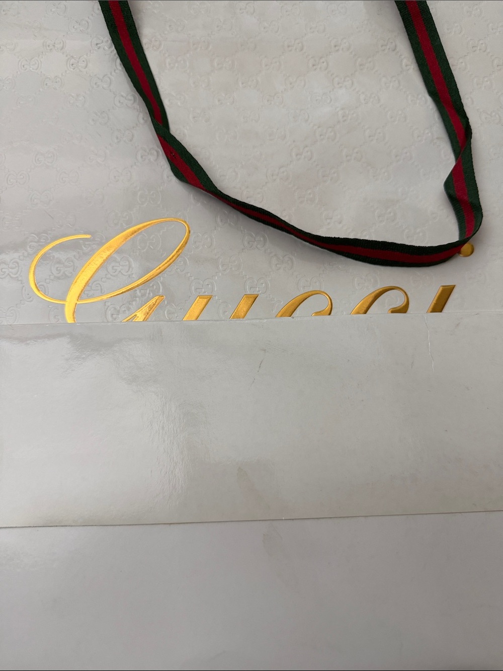 Gucci White shopping bag with Red & Green Ribbon Logo - Picture 6 of 6